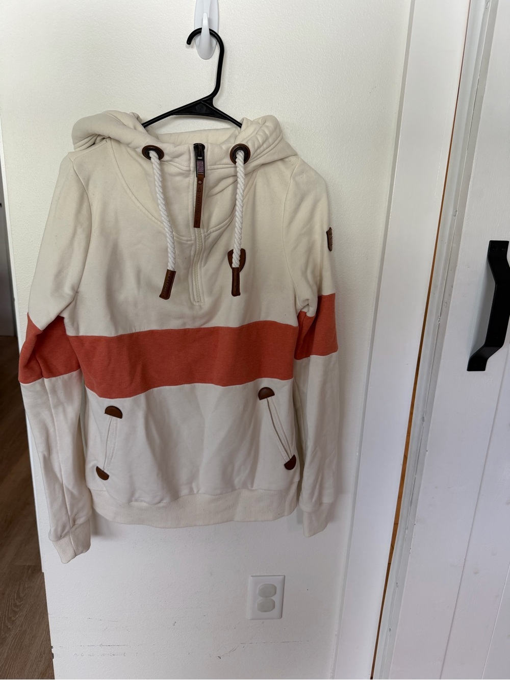 Wanakome Cream Zip Hoodie with Orange Stripe